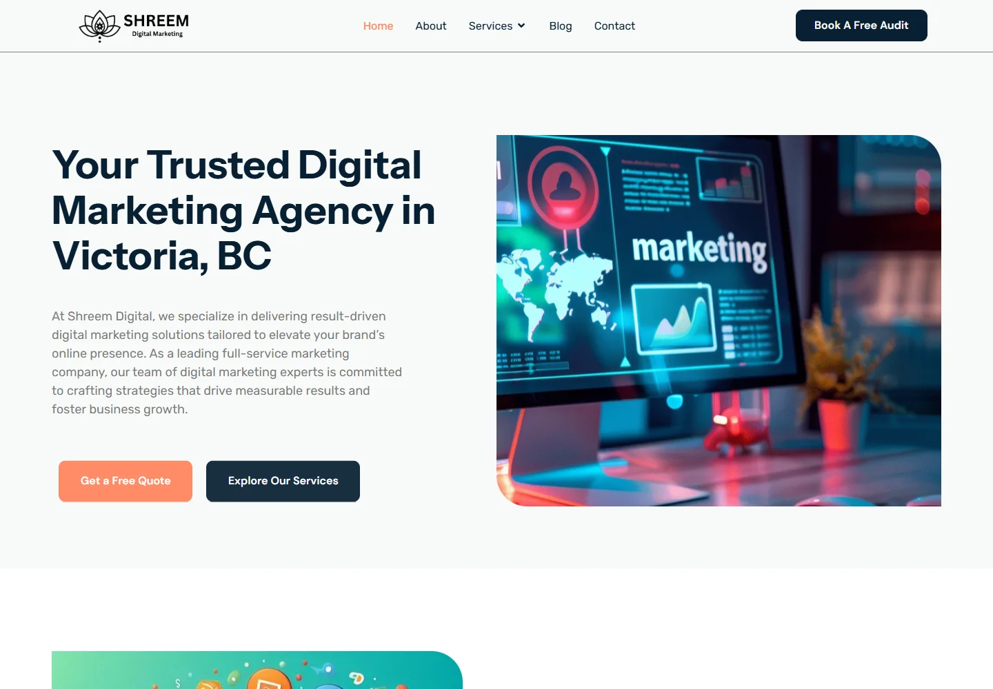 The previous Shreem Digital WordPress homepage
